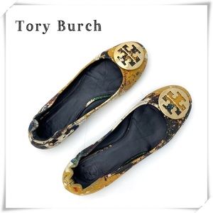 Tory Burch Minnie Ink print Canvas Flat Gold Logo